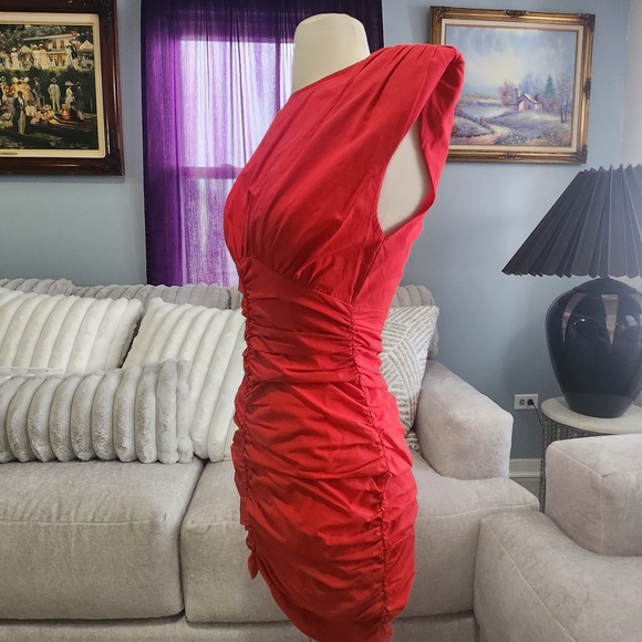 Elegant Red Ruched Dress - Picture 2 of 3